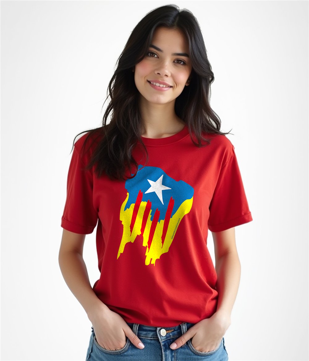 Camiseta Catalunya Estelada Pintada Manga Corta Mujer