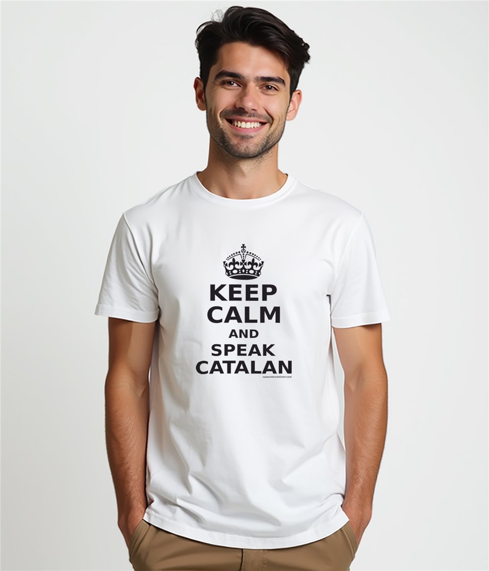 T Shirt ECO Catalonie Keep Calm and Speak Catalan Korte Mowen Man
